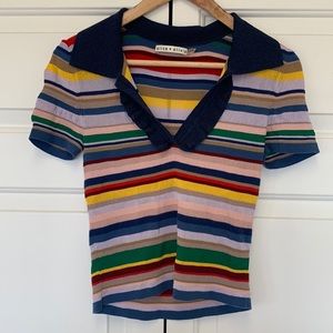 Alice + Olivia short sleeve striped ruffle sweater